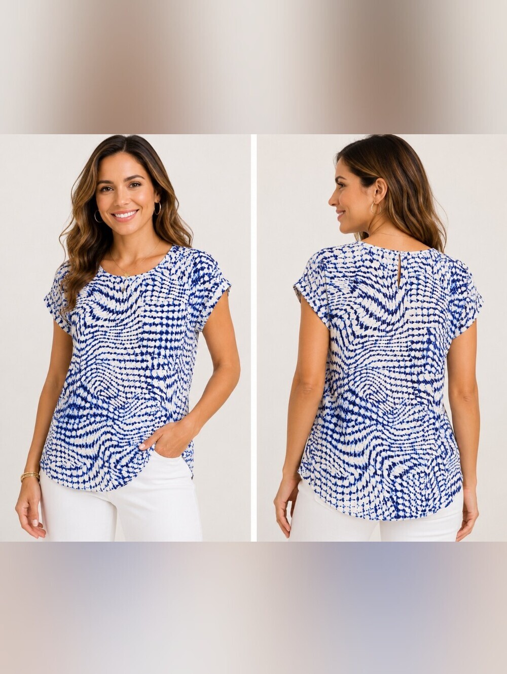 💙 Violet + Claire Blue Abstract Print Blouse | Size Large | Lightweight Pocket